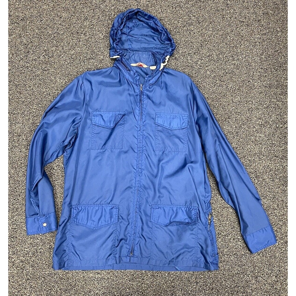 Vintage Windbreaker 80s 90s Blue Mistral Nylon Jacket Stow away hood Pockets